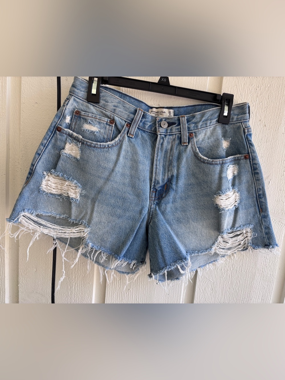Abercrombie & Fitch Light Wash Distressed Denim Shorts